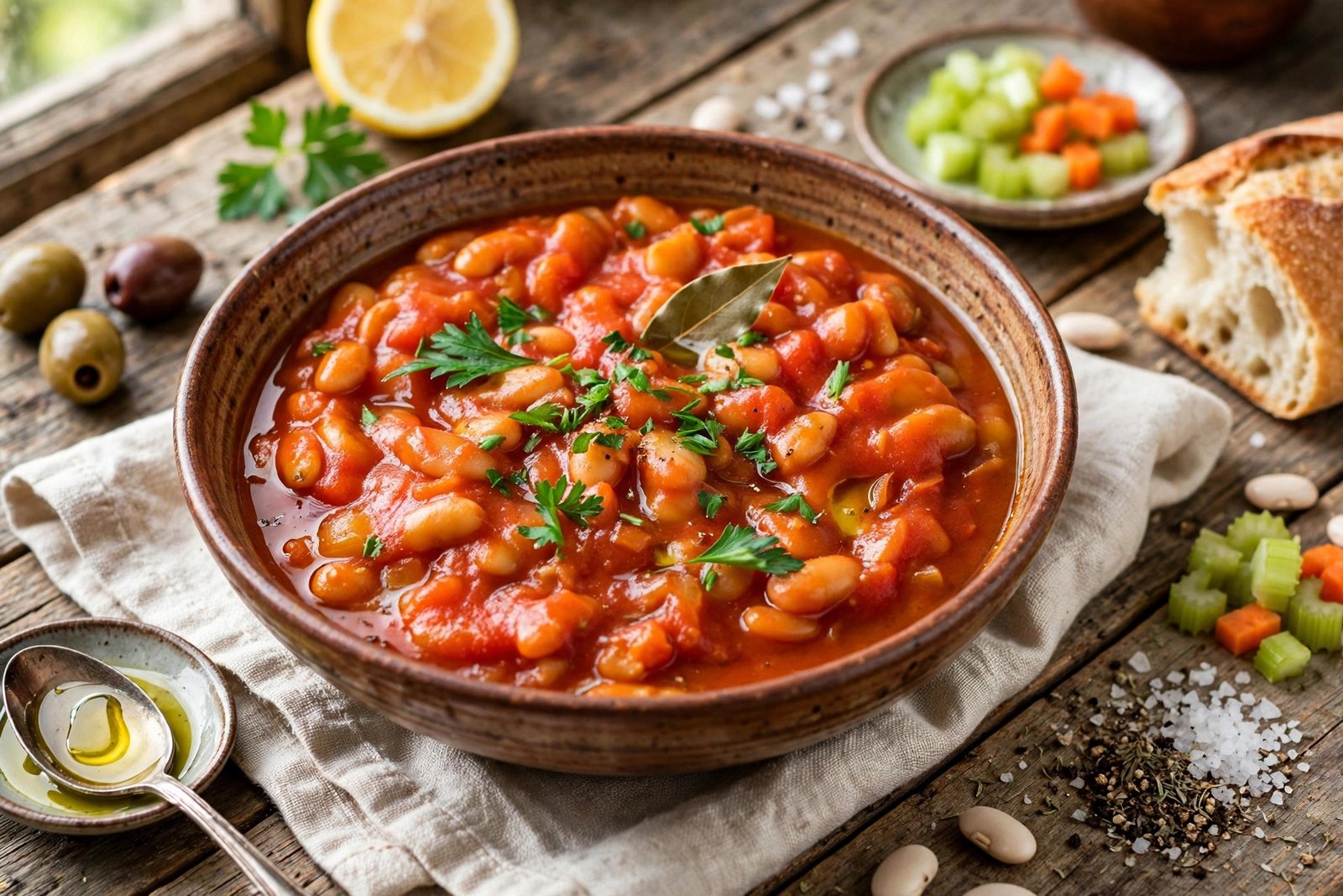 Fasolada served beautifully, ready to eat