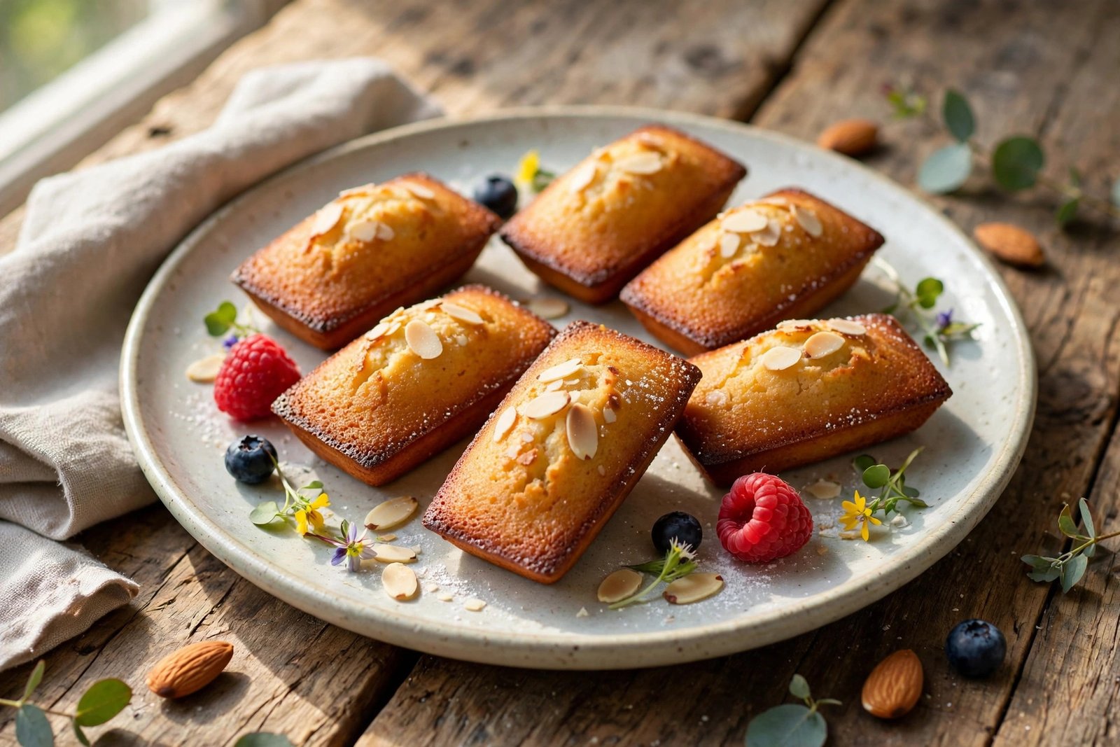 Financiers served beautifully, ready to eat