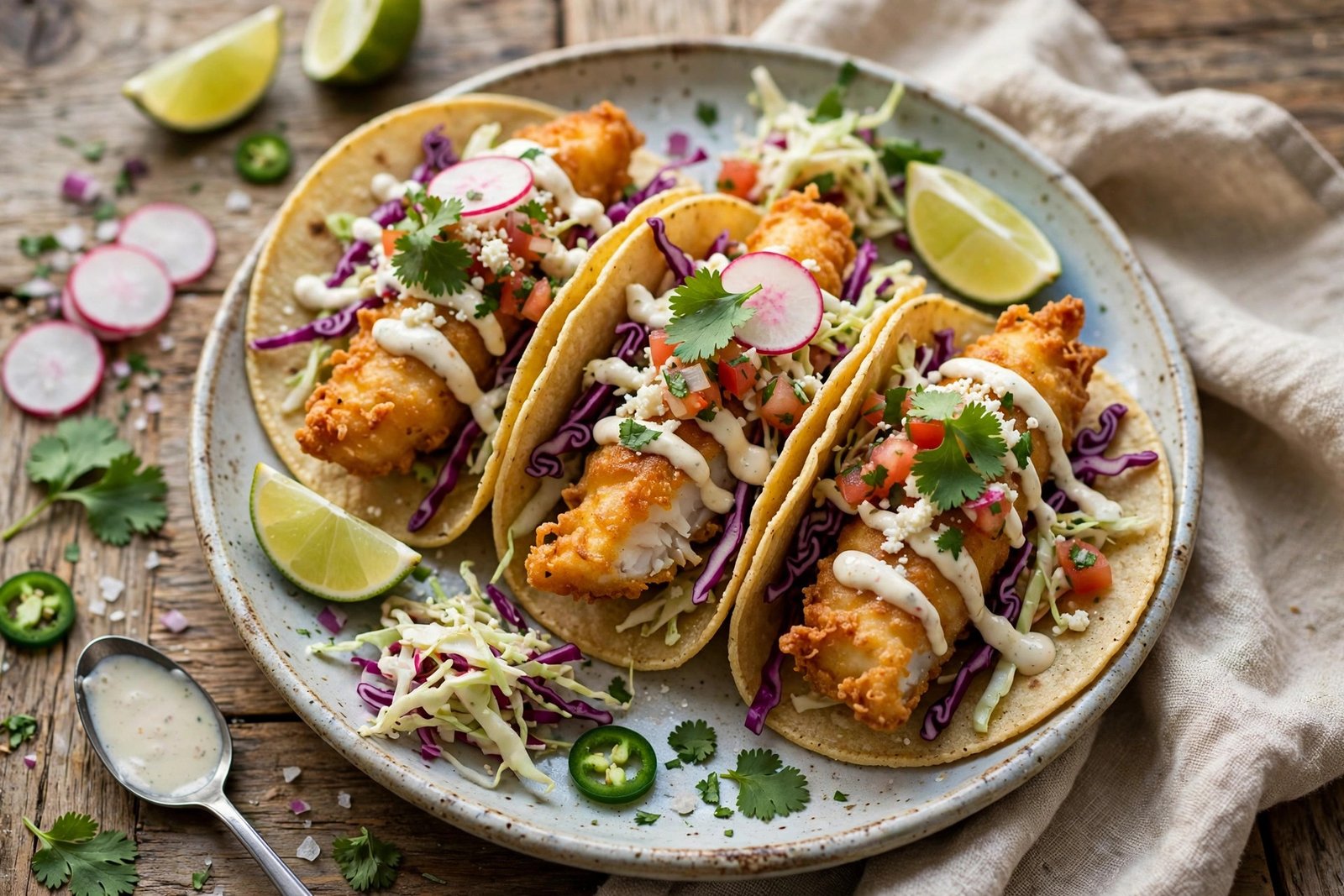 Baja Fish Tacos served beautifully, ready to eat