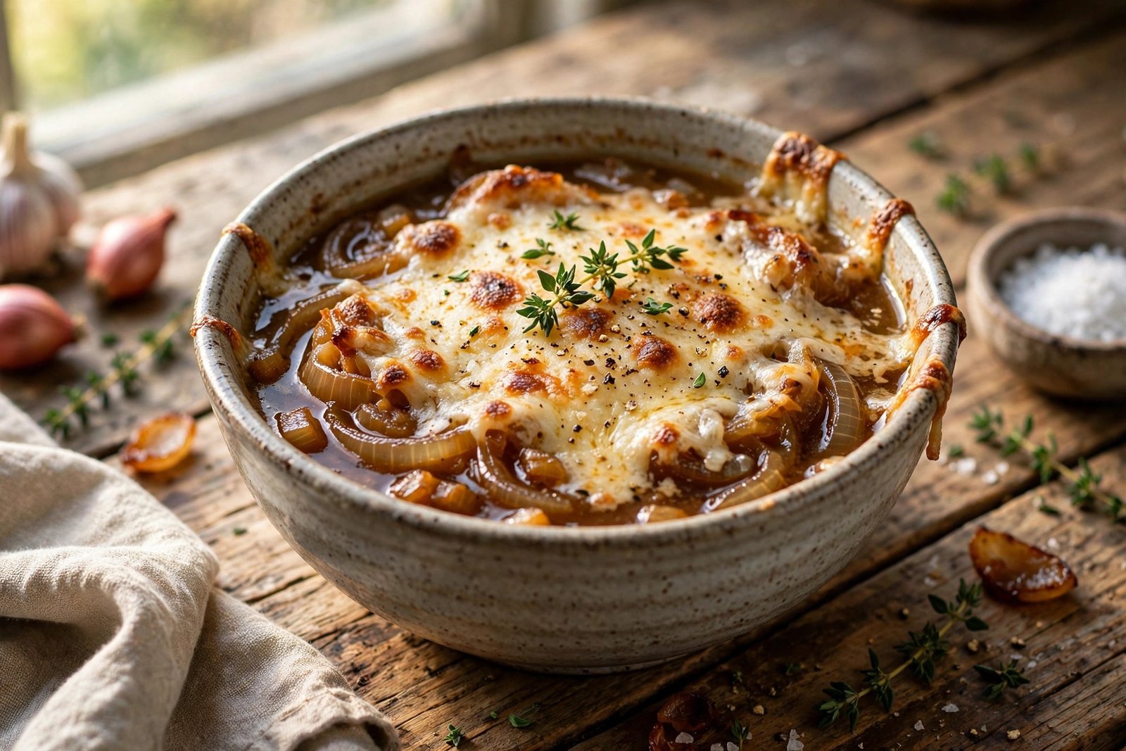 French Onion Soup served beautifully, ready to eat