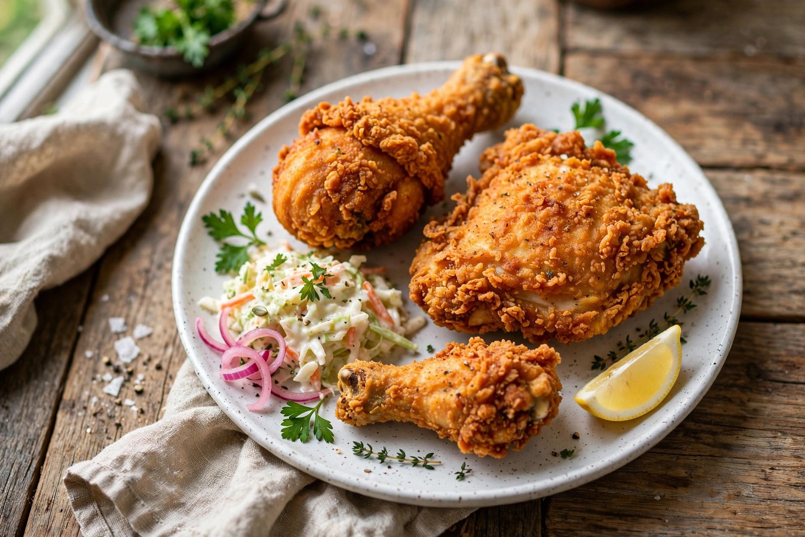 Southern Fried Chicken served beautifully, ready to eat