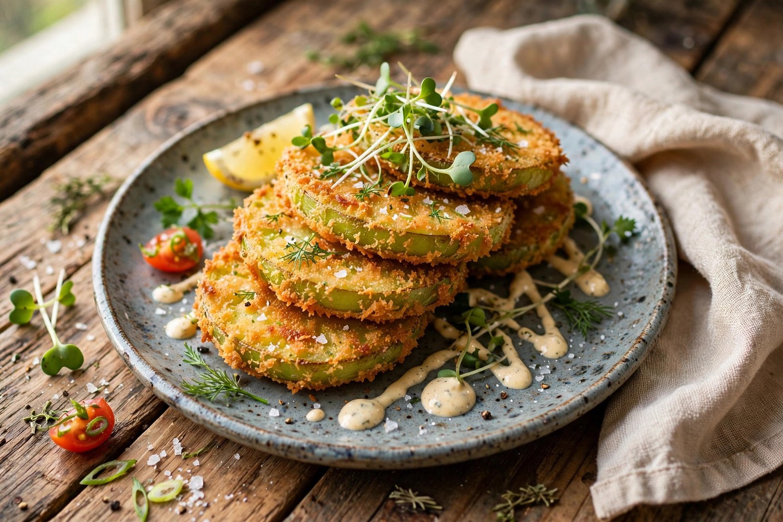 Fried Green Tomatoes served beautifully, ready to eat