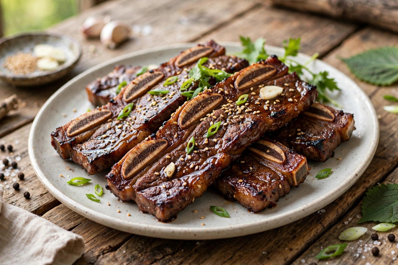 Beef Galbi served beautifully, ready to eat