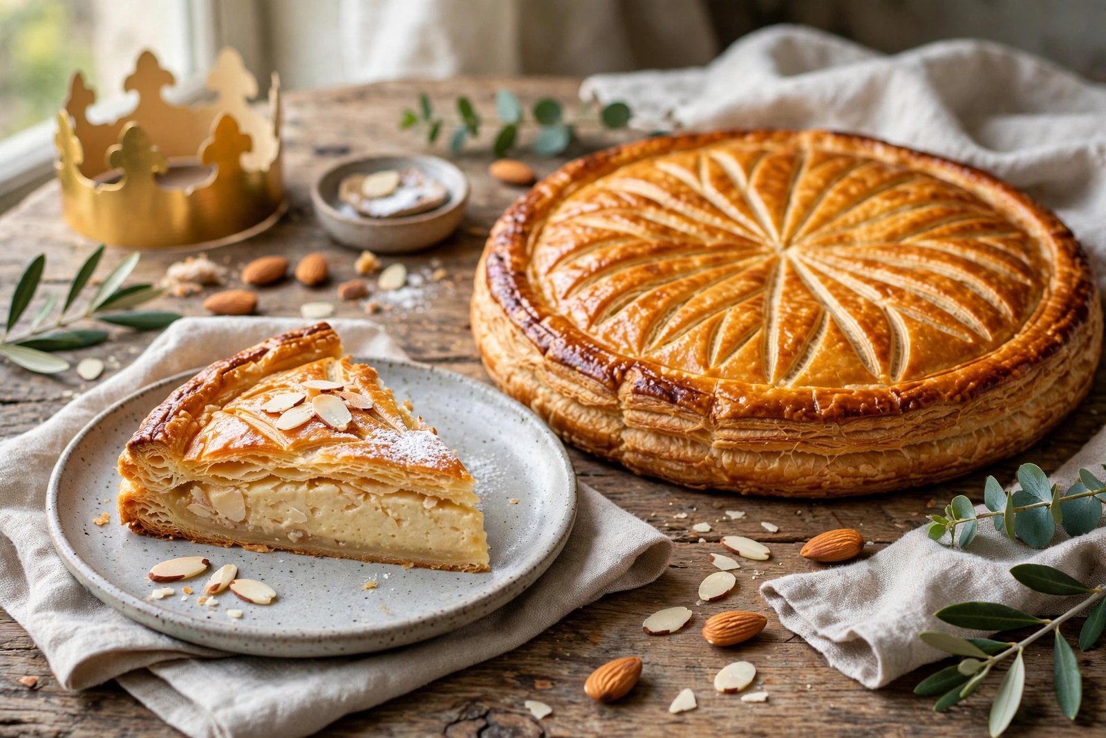 Galette des Rois served beautifully, ready to eat