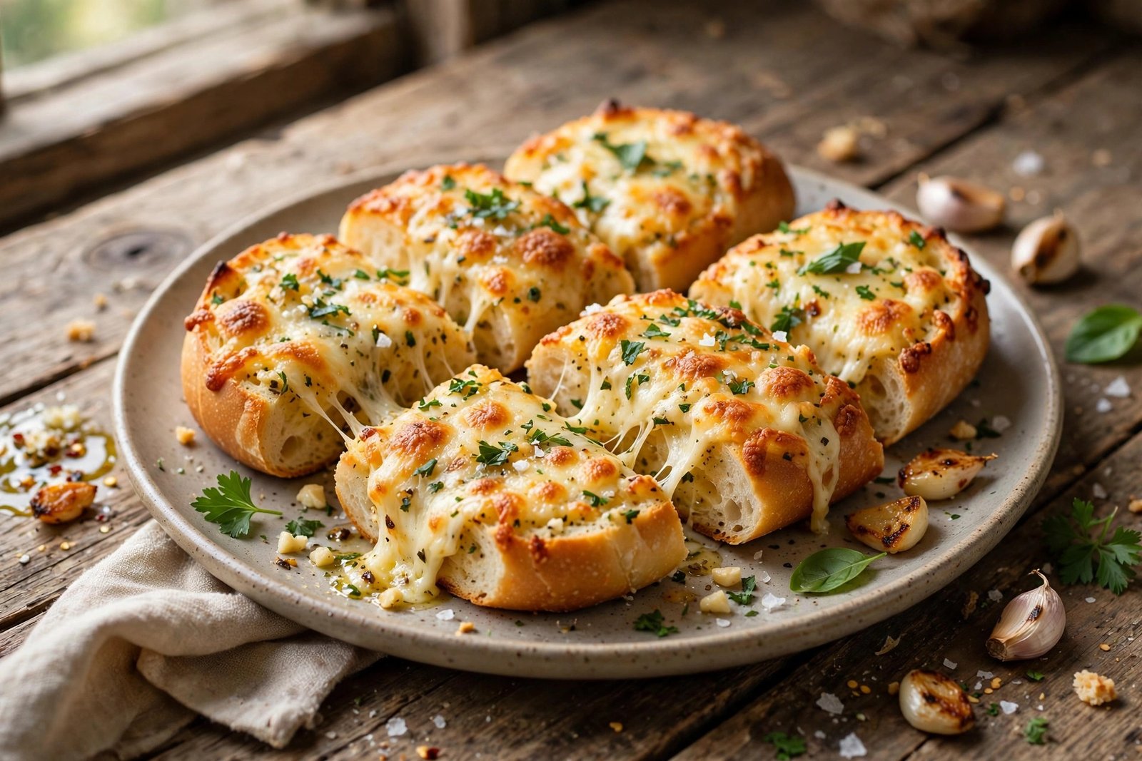 Cheesy Garlic Bread served beautifully, ready to eat