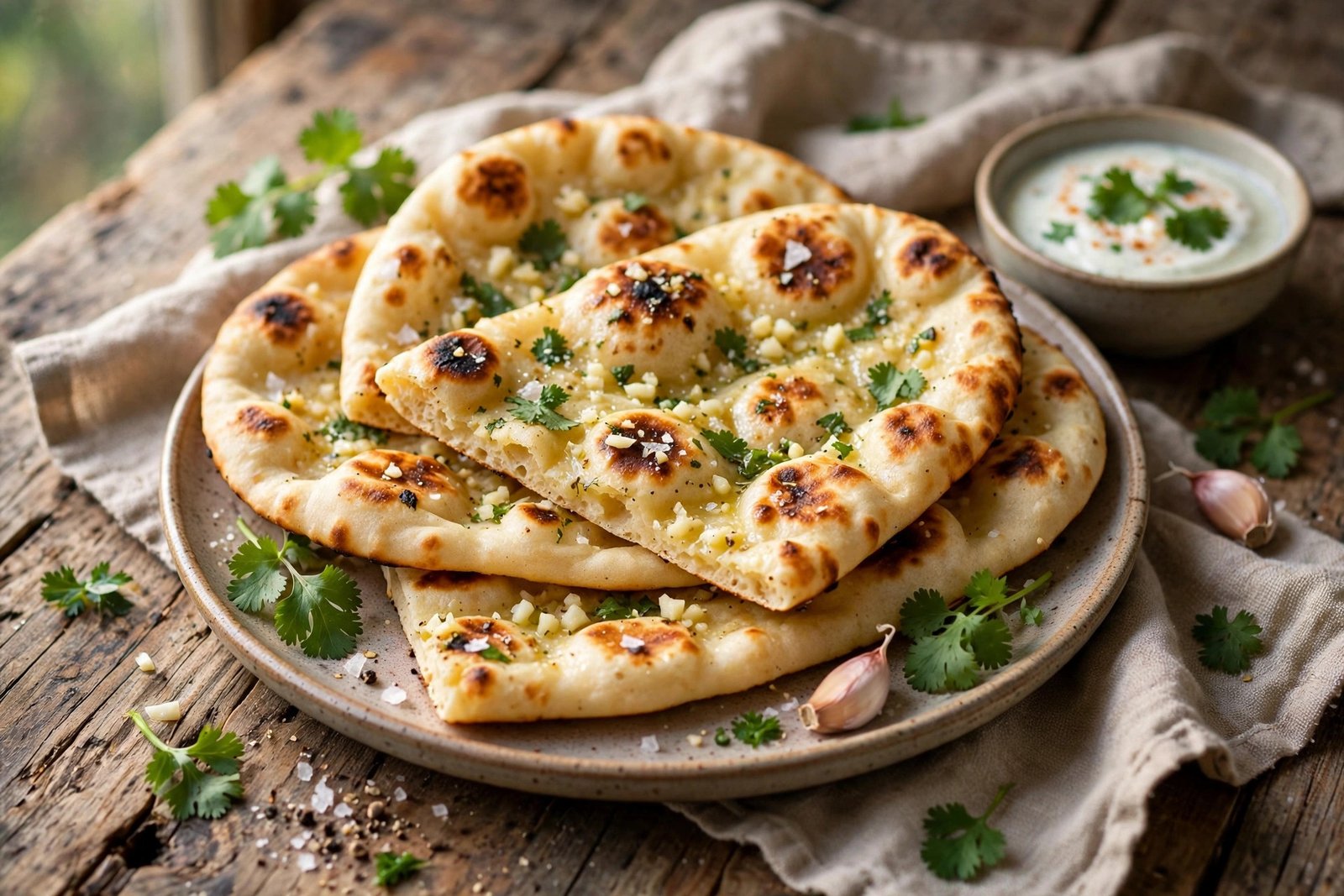 Garlic Naan served beautifully, ready to eat