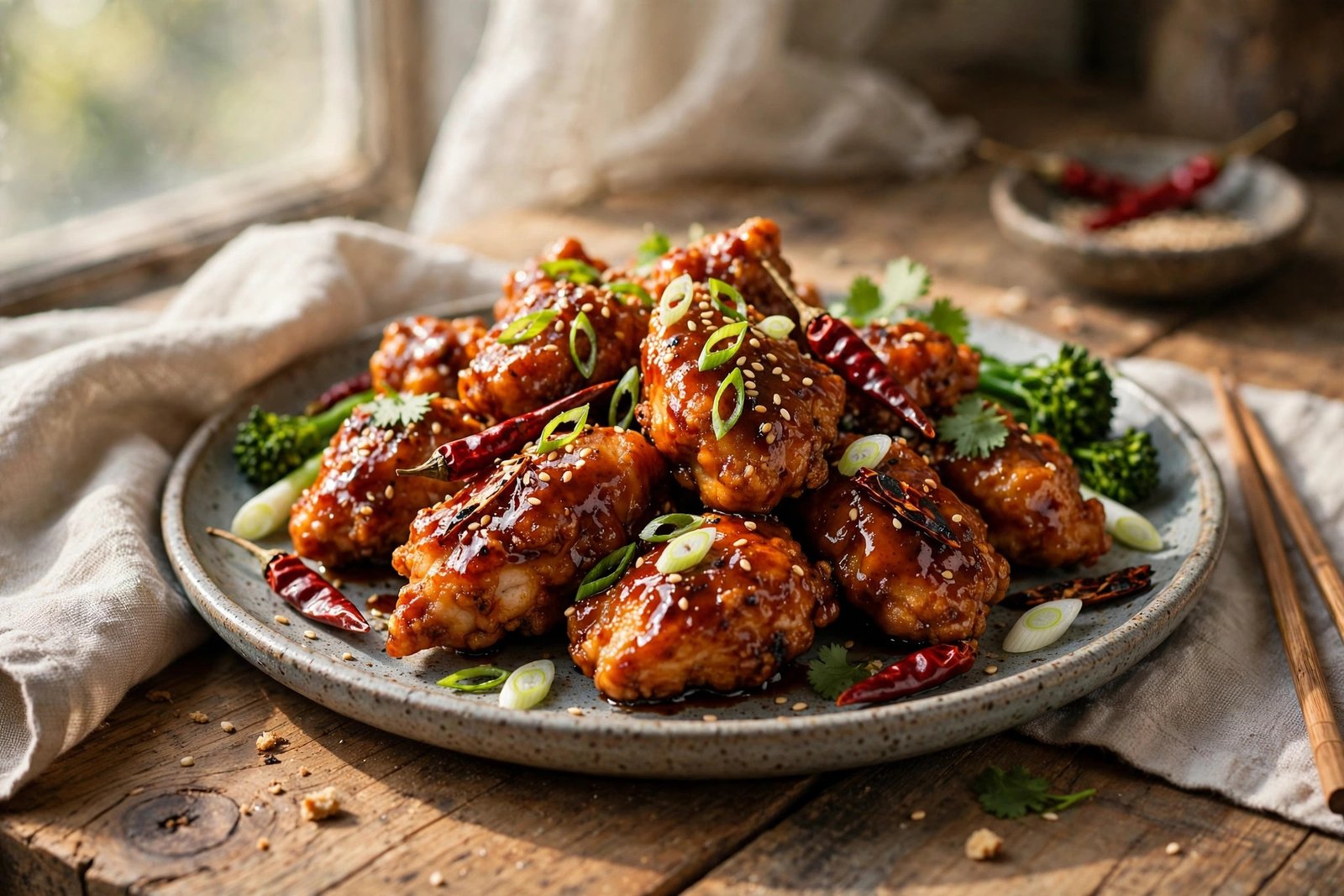 General Tso's Chicken served beautifully, ready to eat
