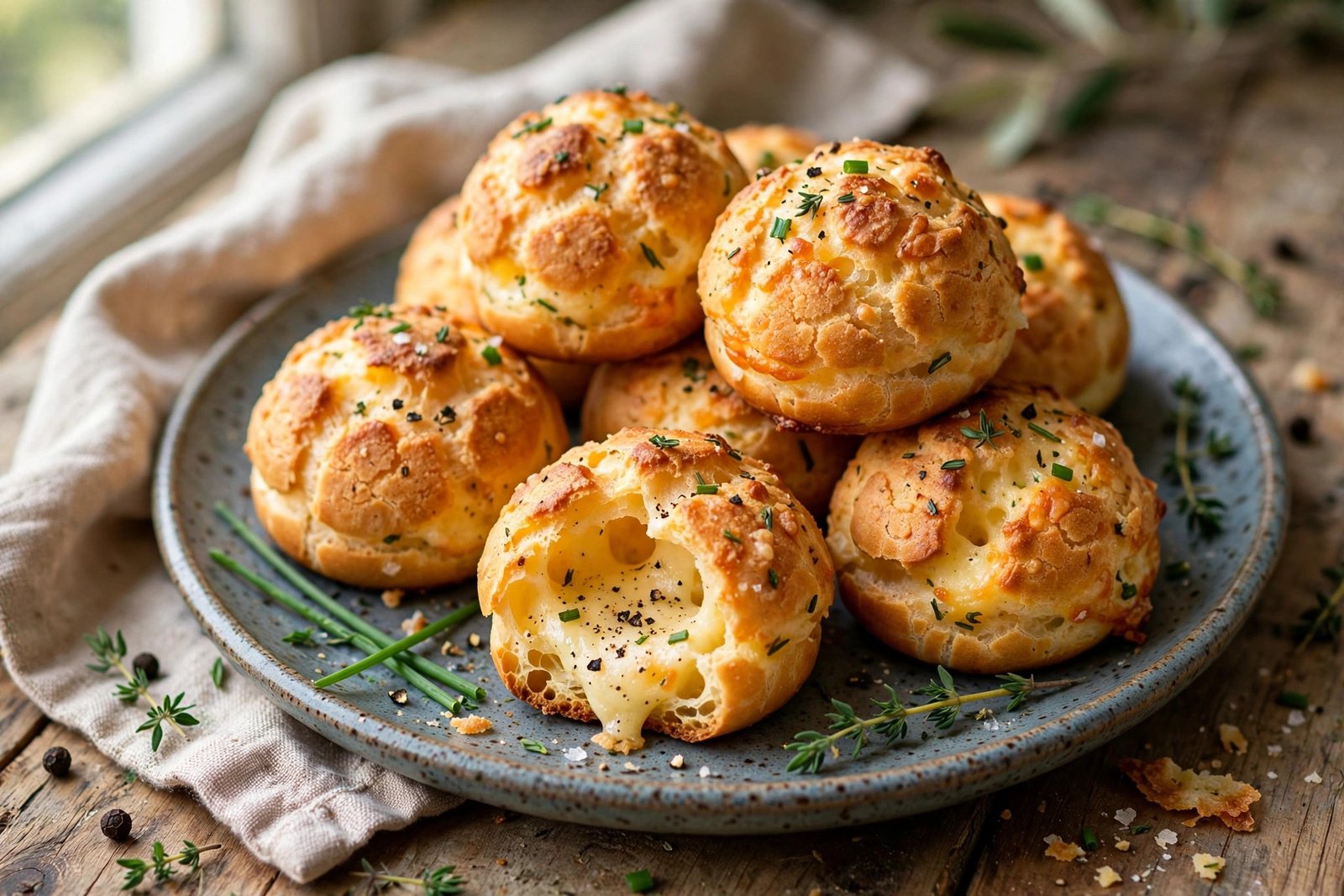Cheese Gougères served beautifully, ready to eat