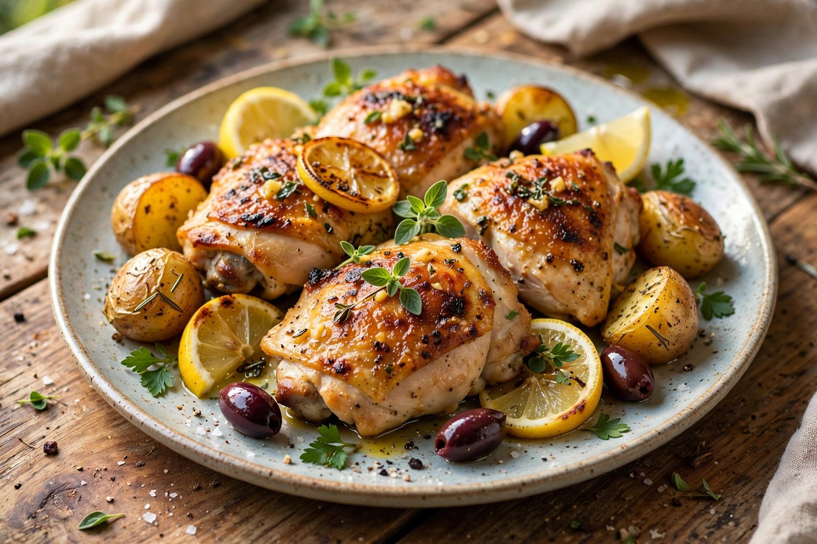 Greek Lemon Chicken served beautifully, ready to eat
