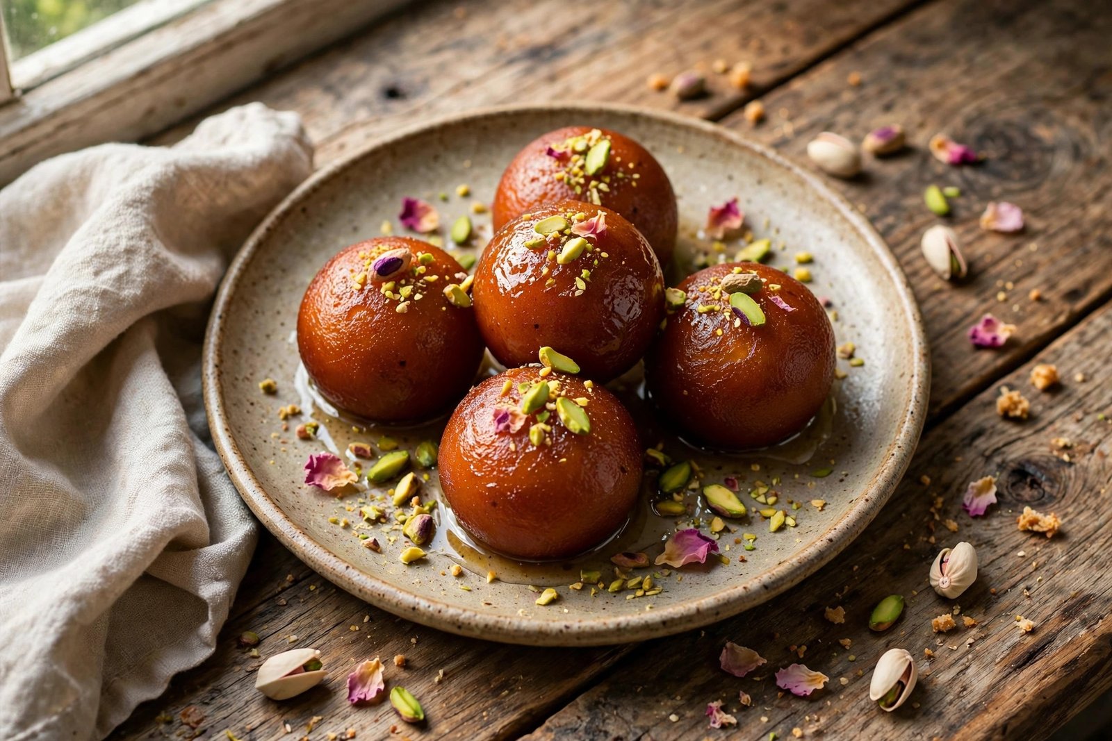 Gulab Jamun served beautifully, ready to eat