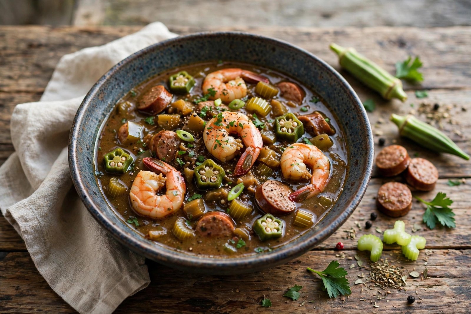 Gumbo served beautifully, ready to eat