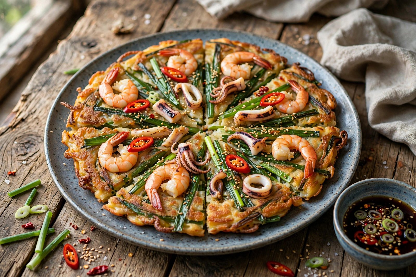 Seafood Pajeon served beautifully, ready to eat