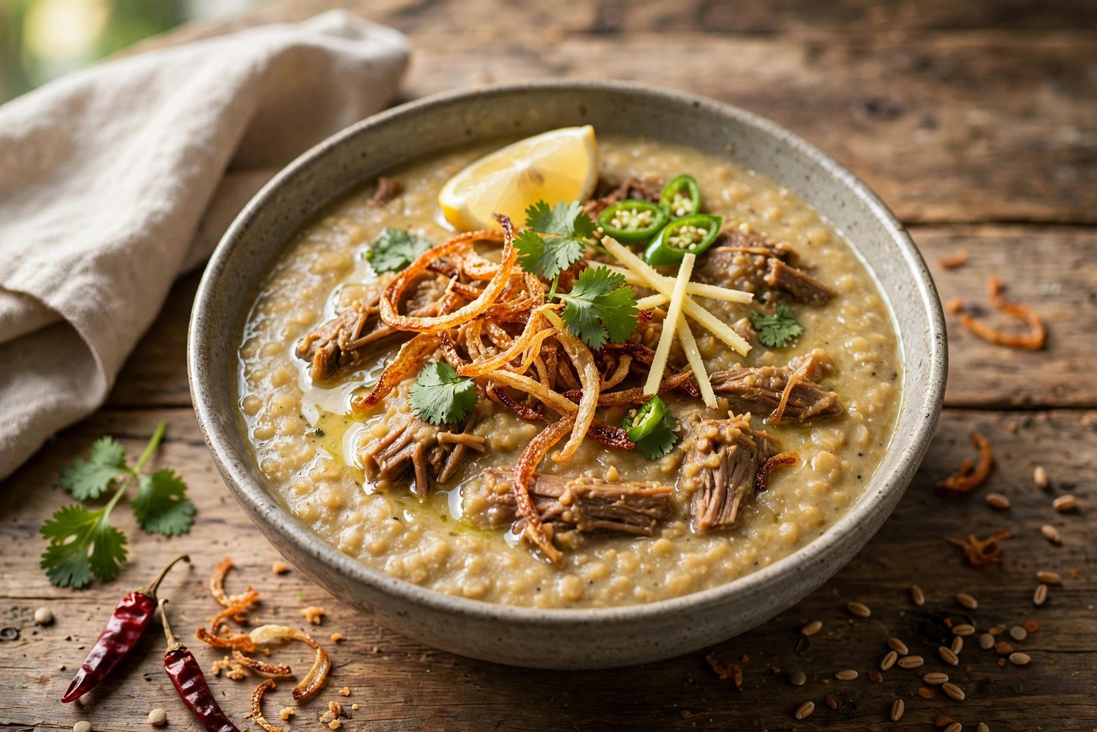 Haleem served beautifully, ready to eat