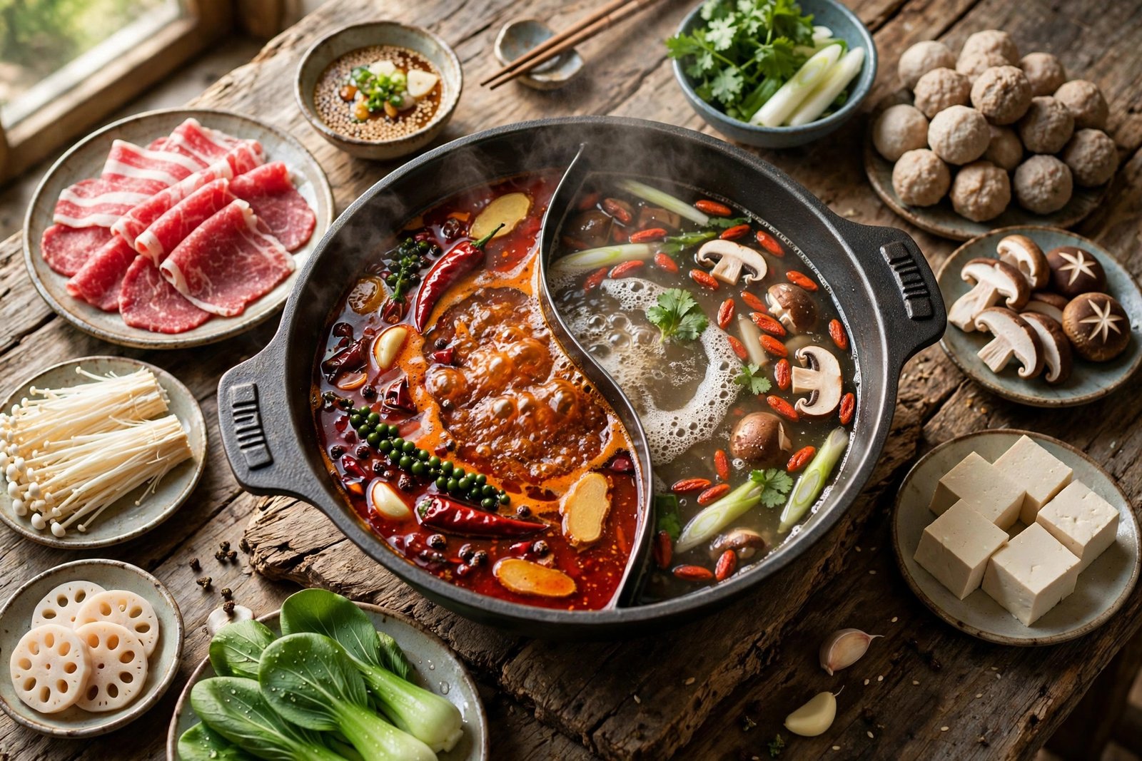 Chinese Hot Pot served beautifully, ready to eat