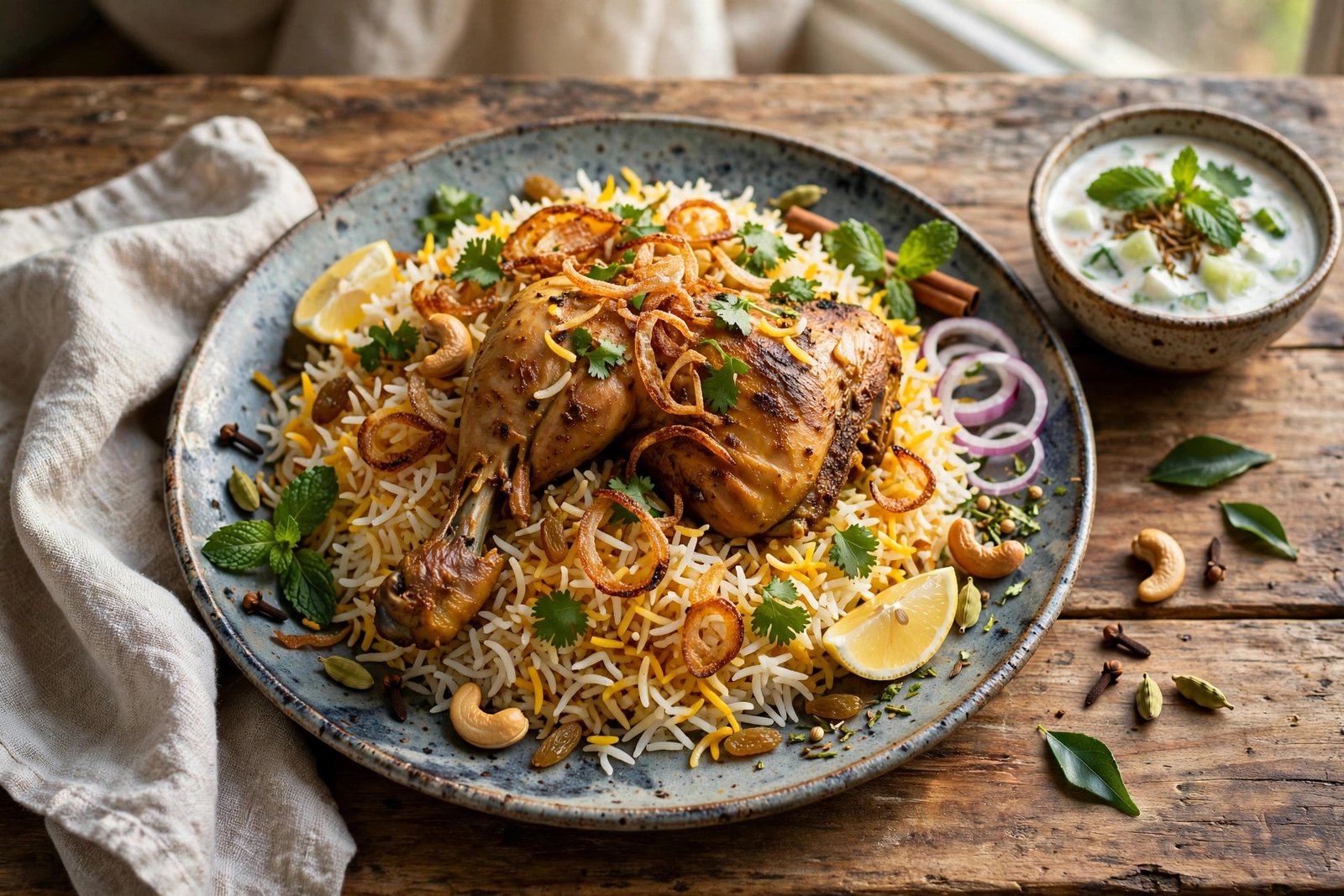 Hyderabadi Biryani served beautifully, ready to eat