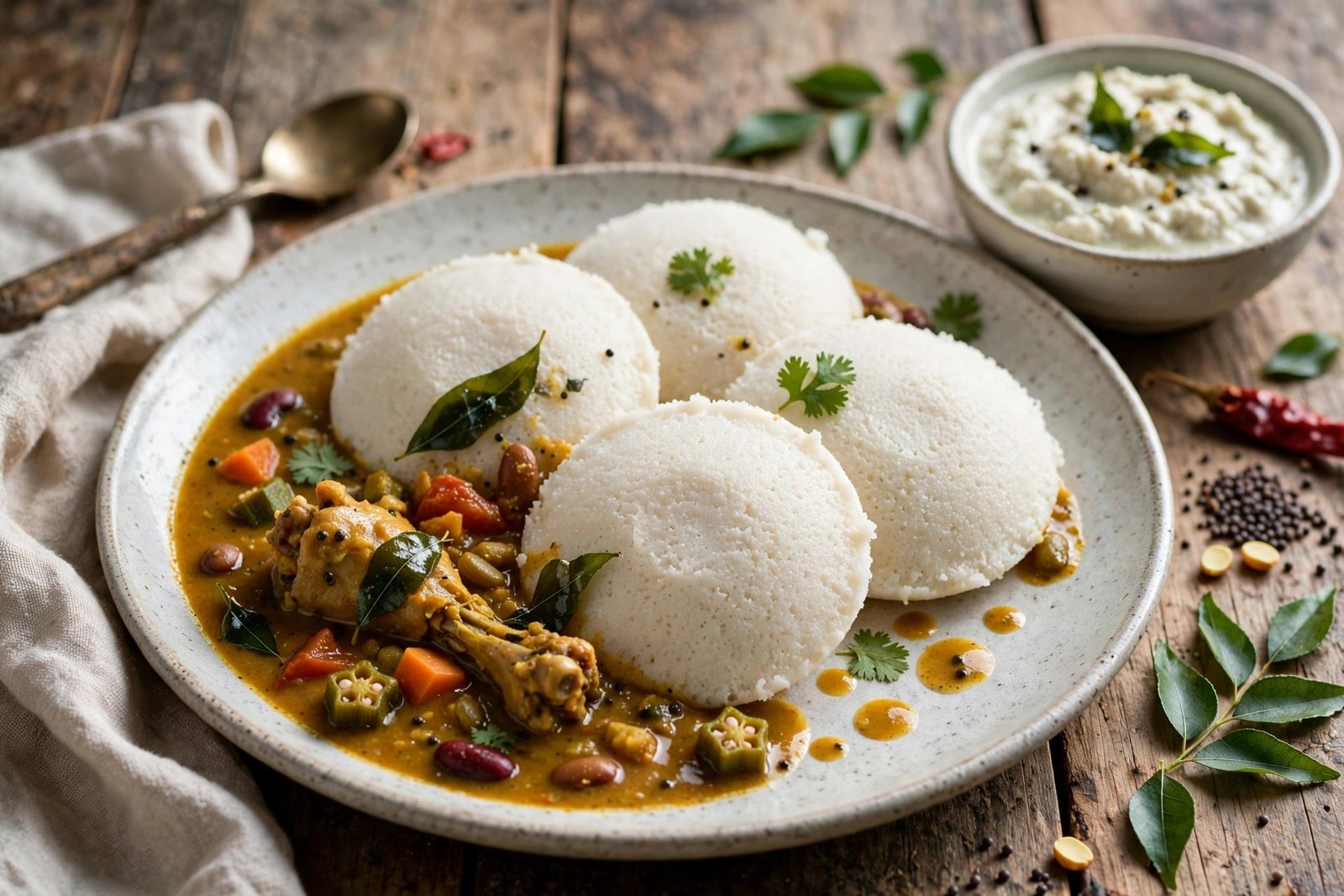 Idli Sambar served beautifully, ready to eat
