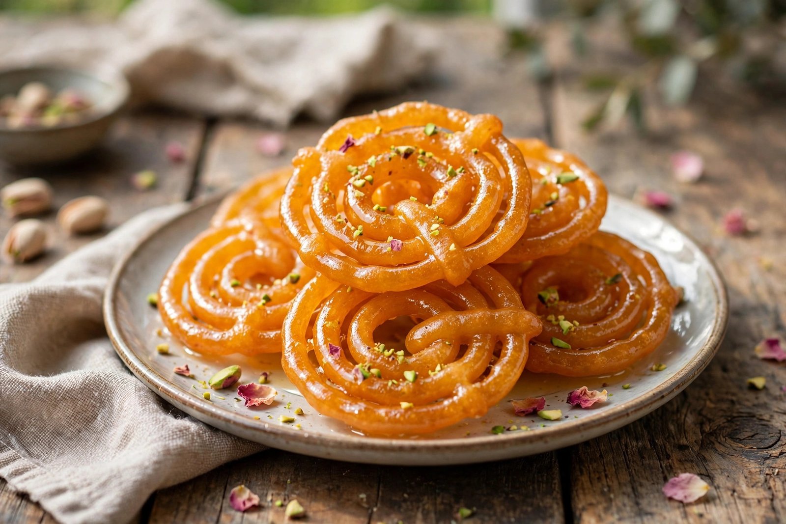 Jalebi served beautifully, ready to eat
