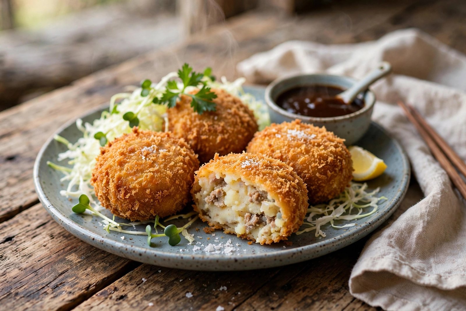 Japanese Korokke served beautifully, ready to eat
