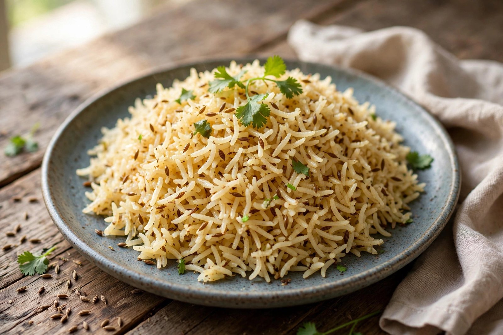 Jeera Rice served beautifully, ready to eat