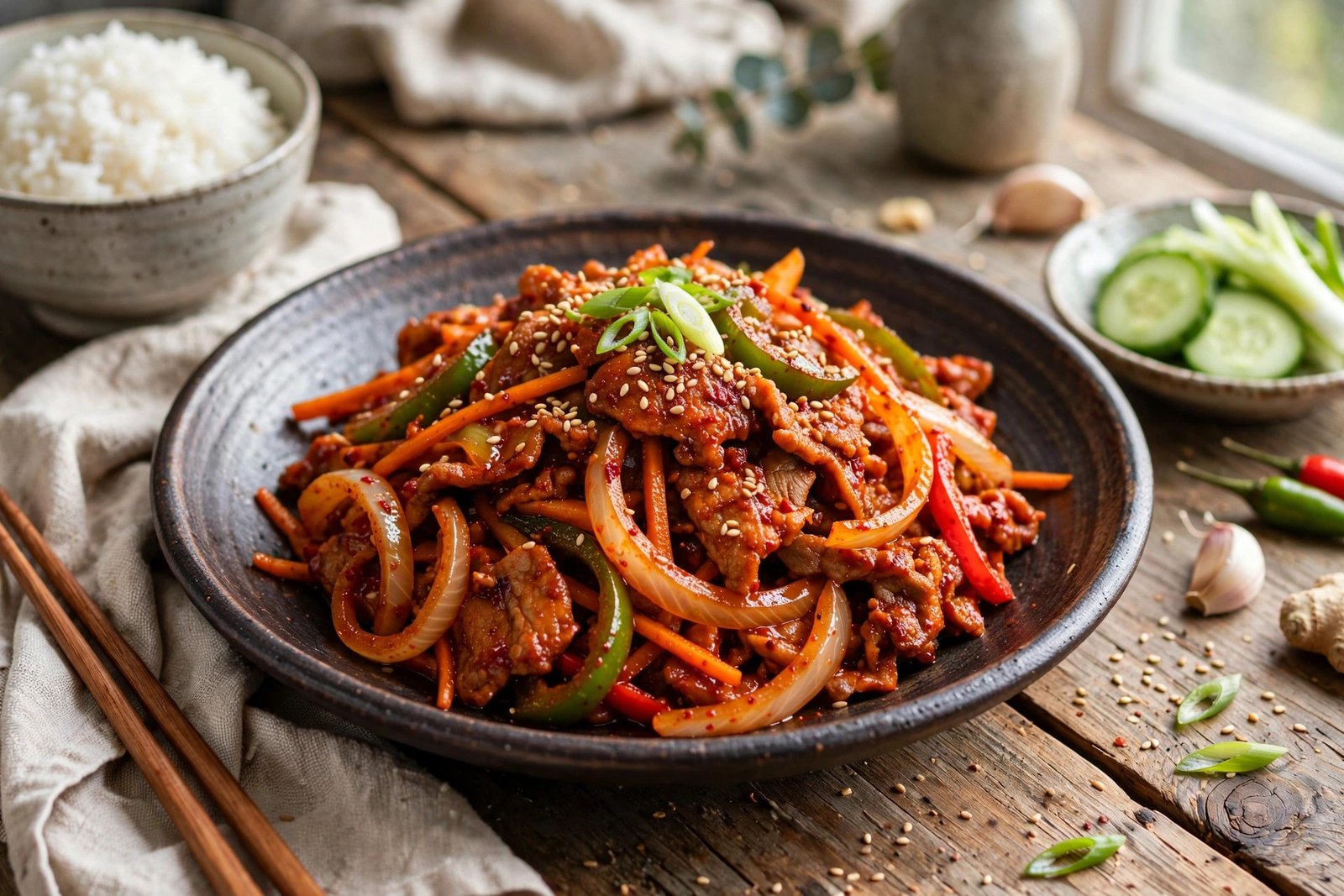 Jeyuk Bokkeum served beautifully, ready to eat
