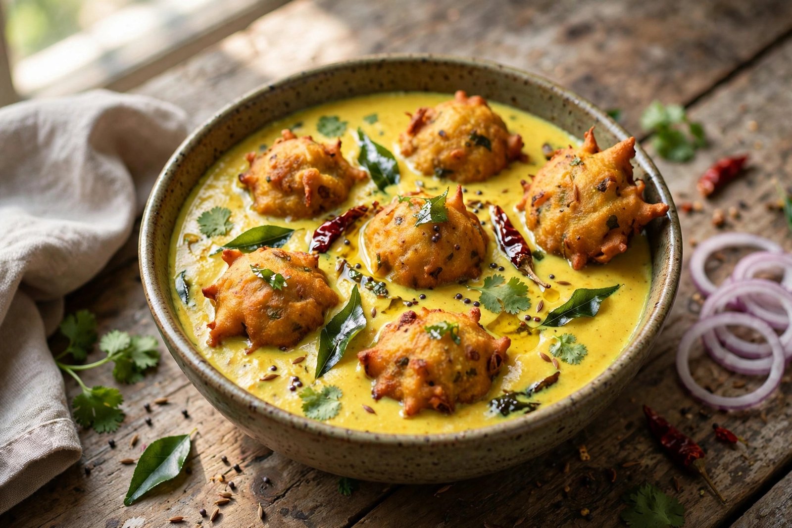 Kadhi Pakora served beautifully, ready to eat