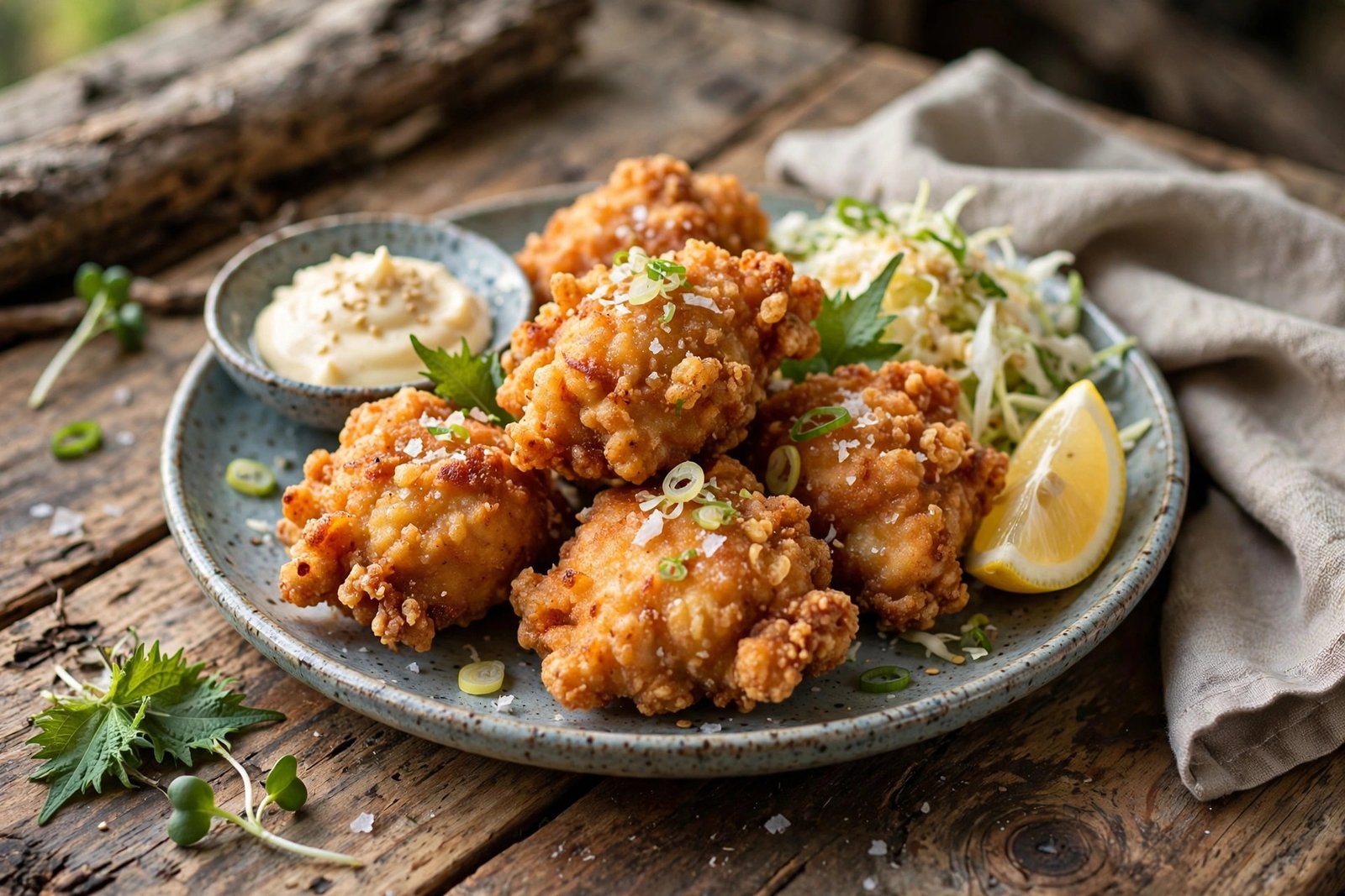Karaage served beautifully, ready to eat