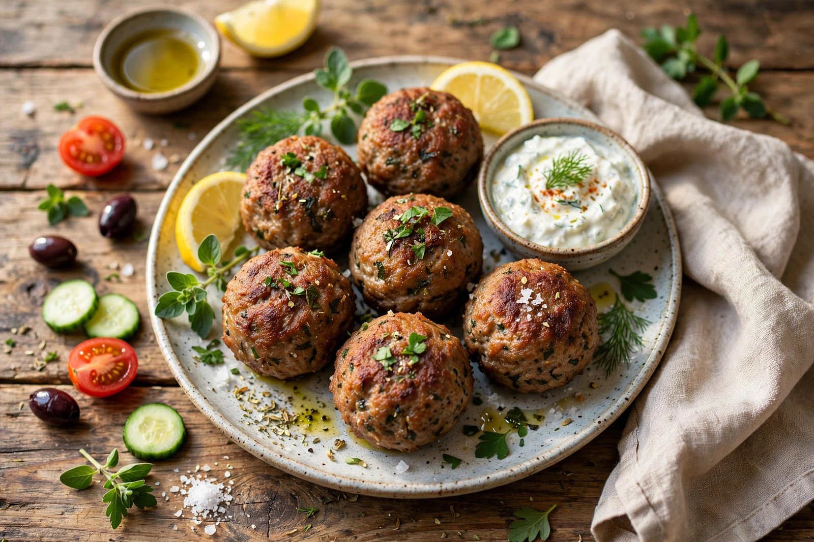 Keftedes served beautifully, ready to eat