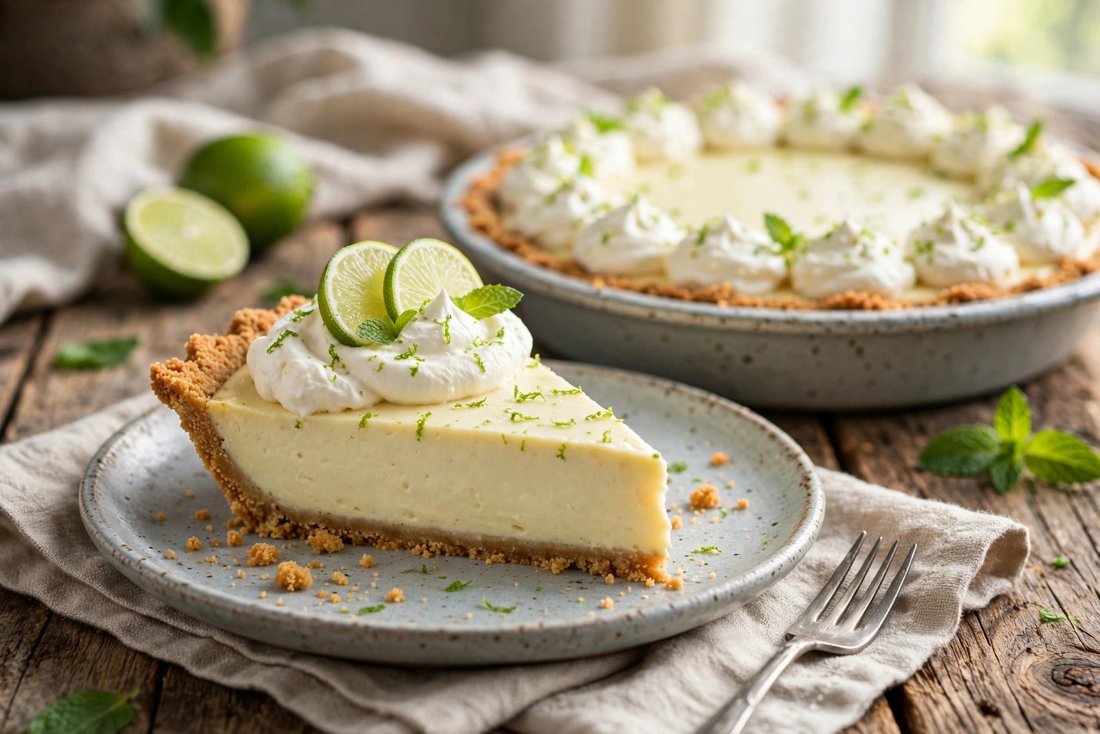 Key Lime Pie served beautifully, ready to eat