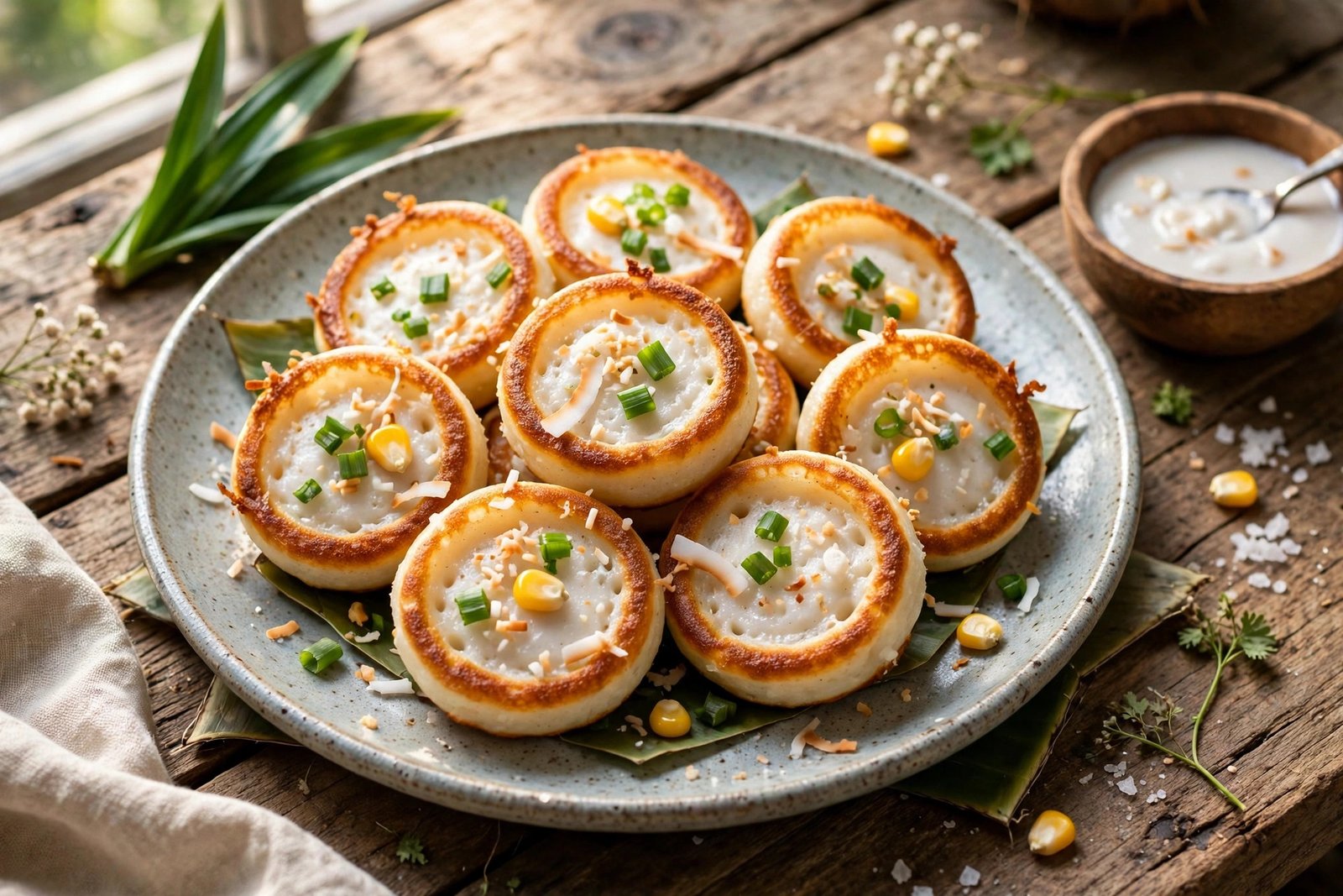 Khanom Krok served beautifully, ready to eat