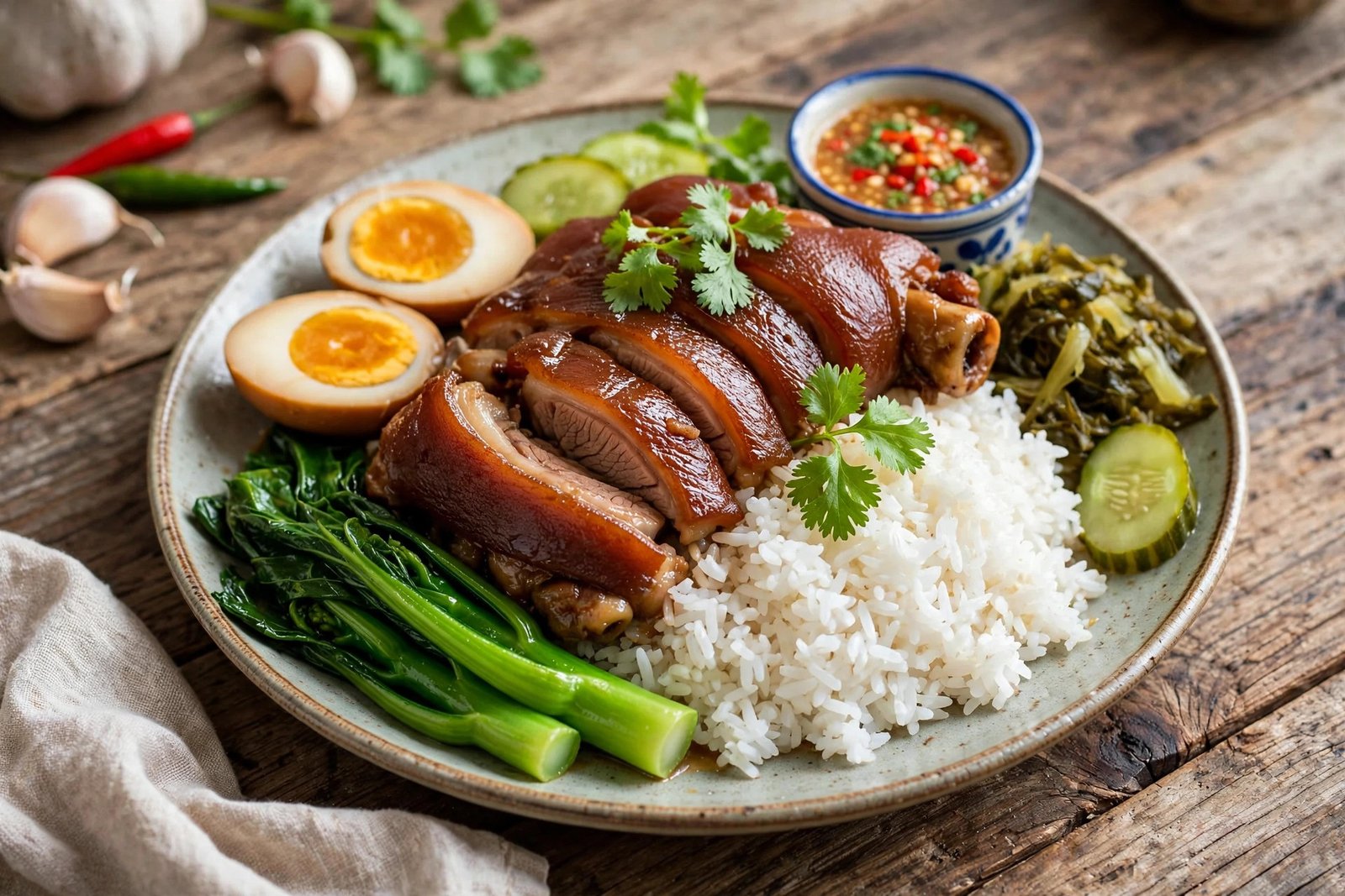Khao Kha Moo served beautifully, ready to eat