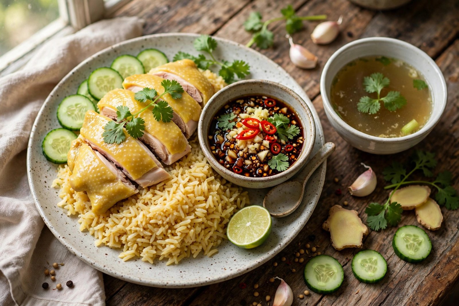 Khao Man Gai served beautifully, ready to eat