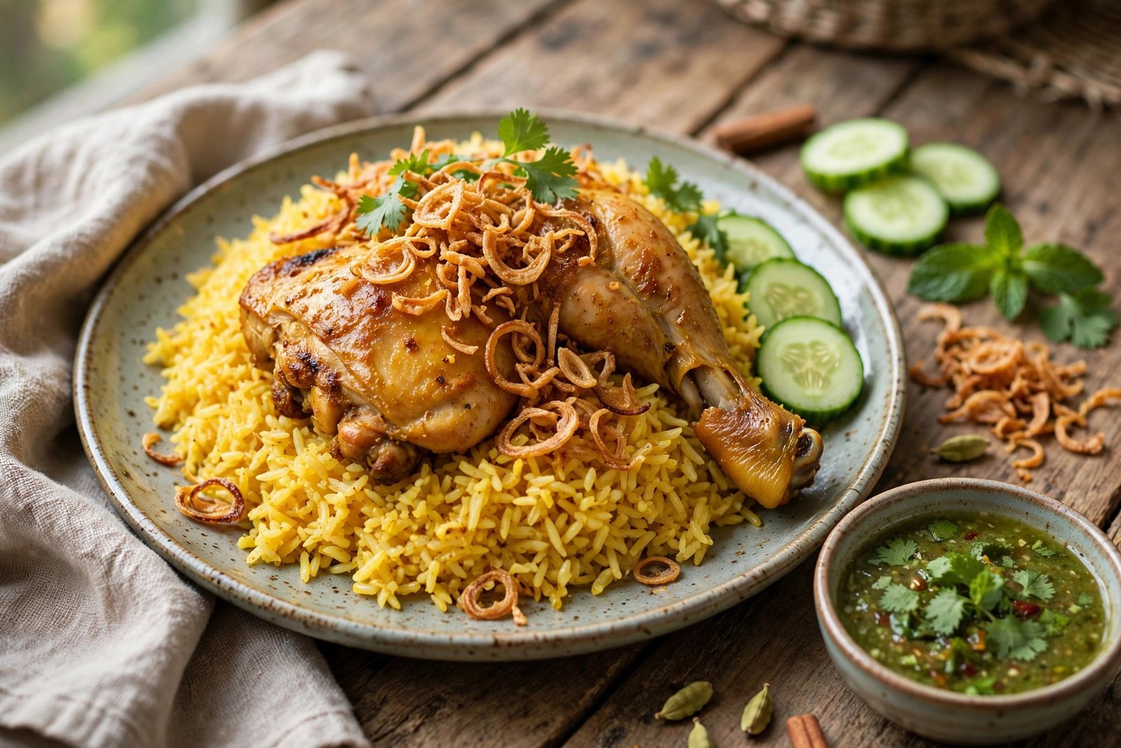 Khao Mok Gai served beautifully, ready to eat