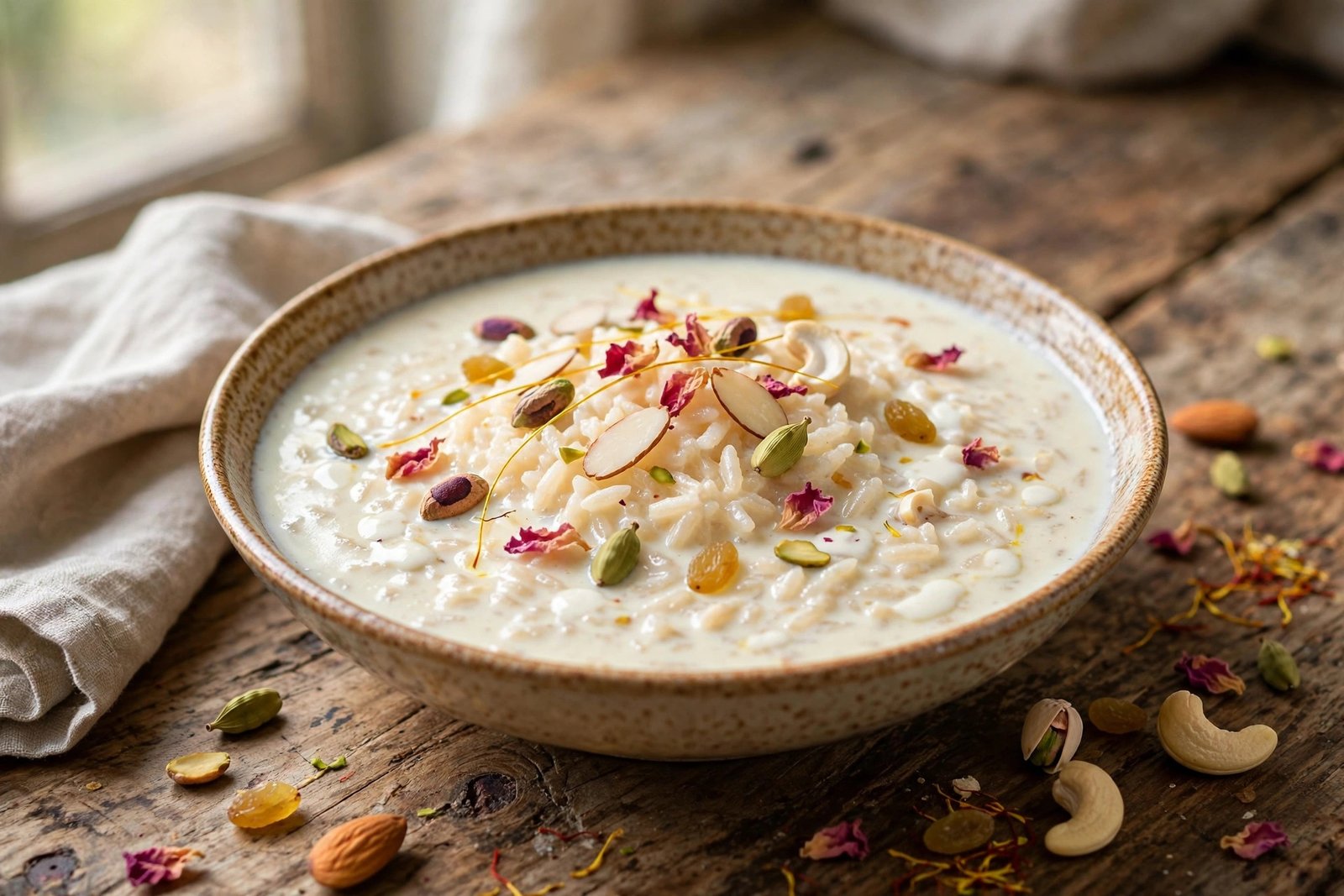 Rice Kheer served beautifully, ready to eat