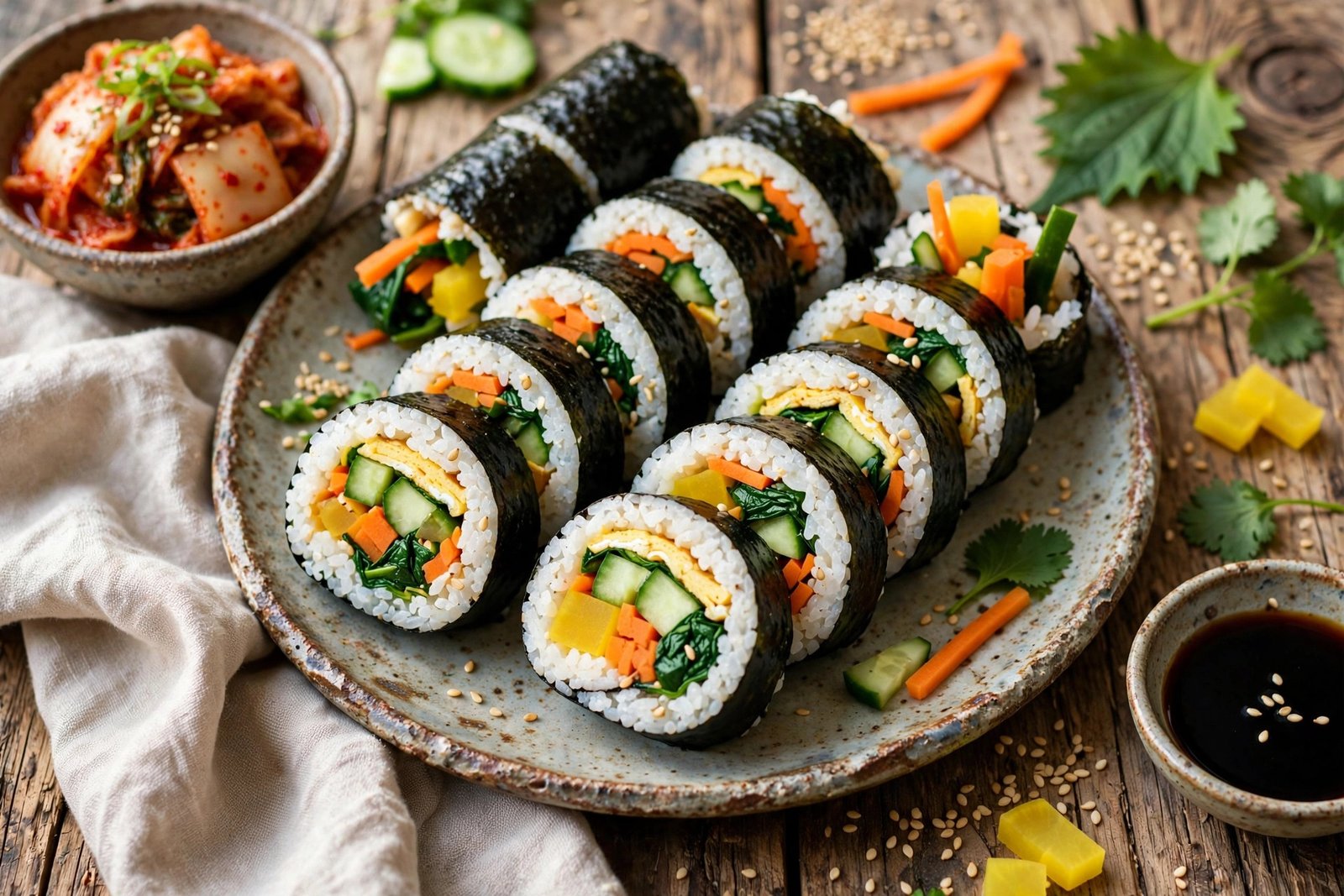 Kimbap Rolls served beautifully, ready to eat