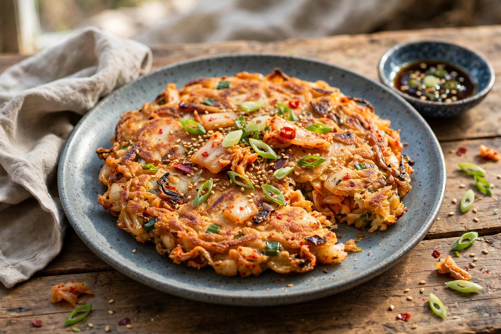 Kimchi Pancake served beautifully, ready to eat