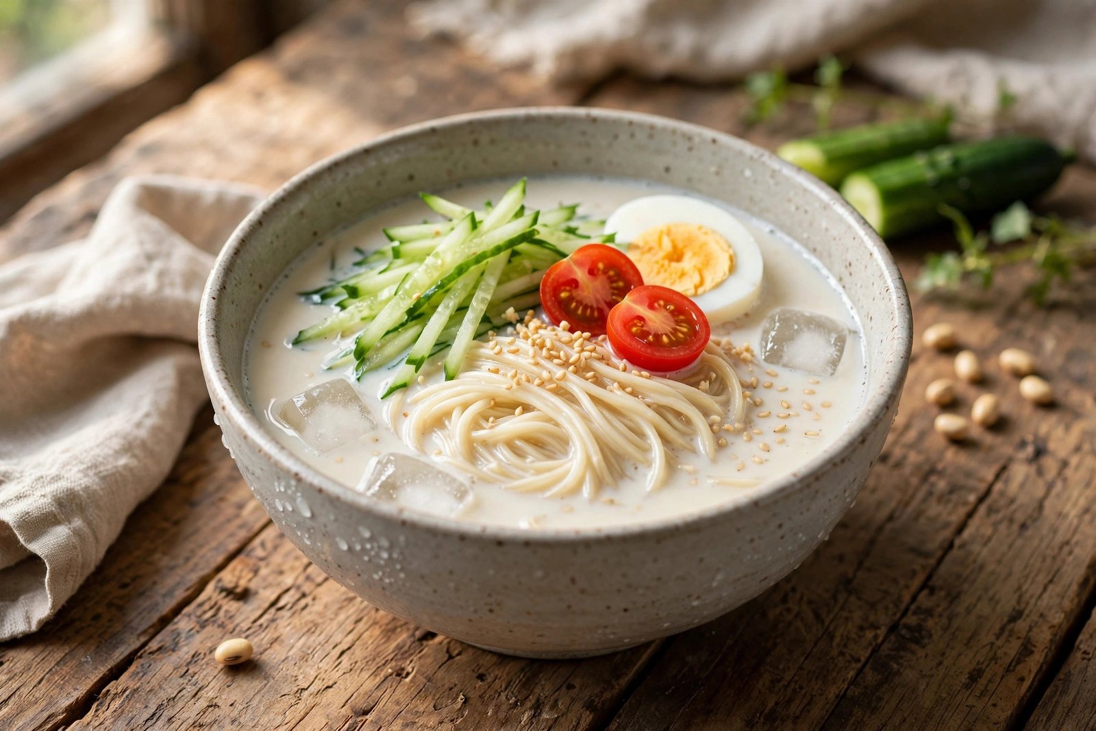 Kongguksu served beautifully, ready to eat