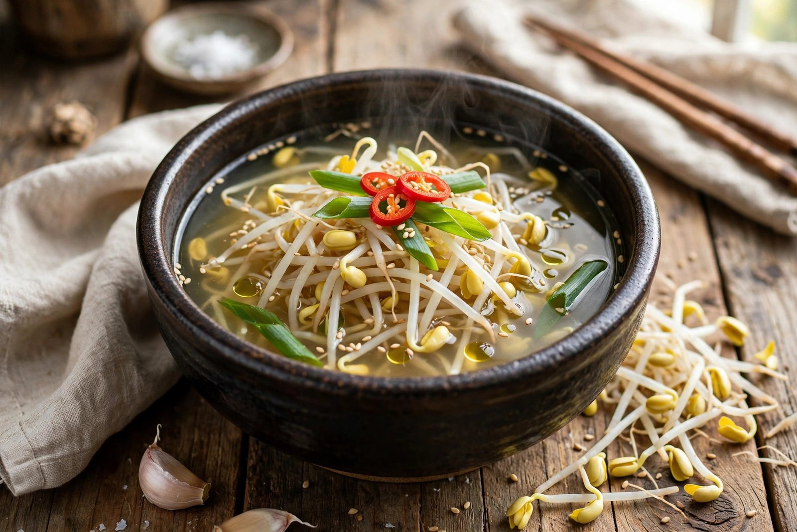 Kongnamul Guk served beautifully, ready to eat