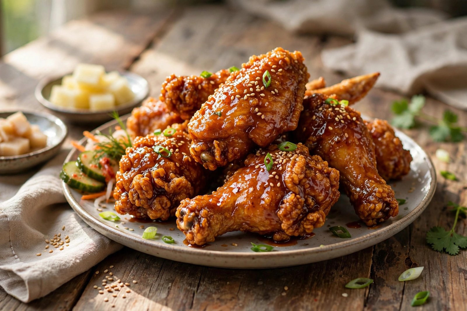 Korean Fried Chicken served beautifully, ready to eat