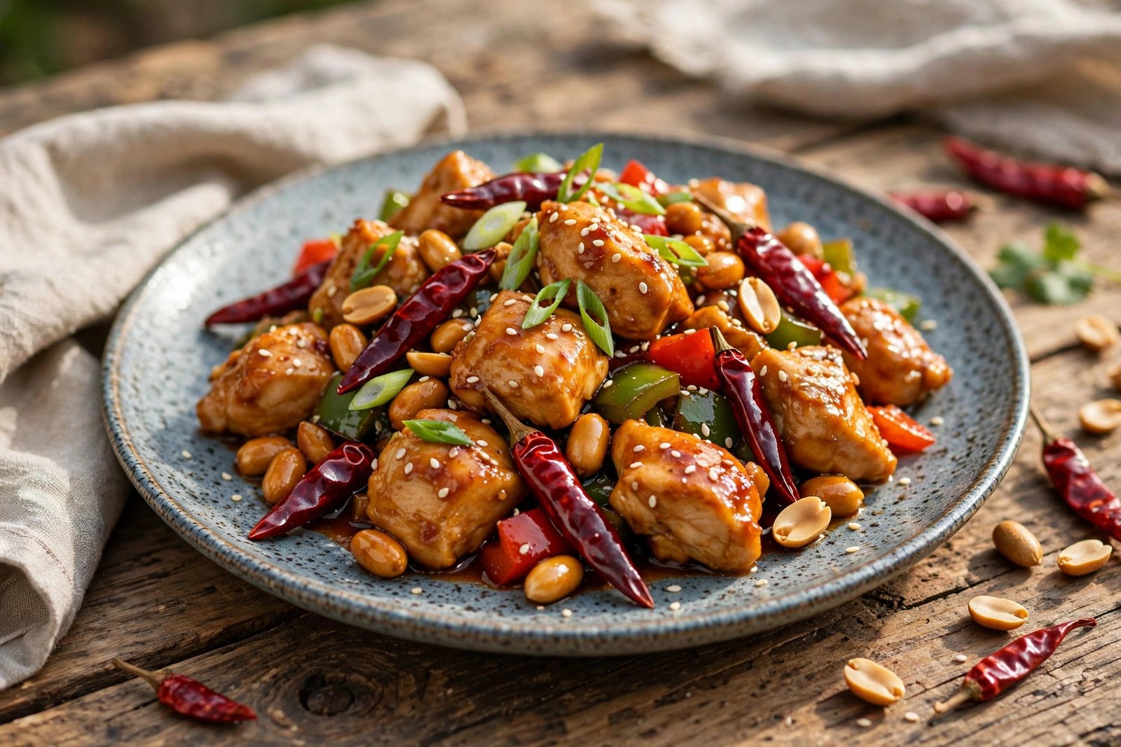 Kung Pao Chicken served beautifully, ready to eat