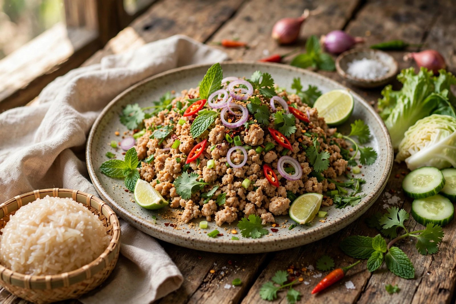 Larb Gai served beautifully, ready to eat