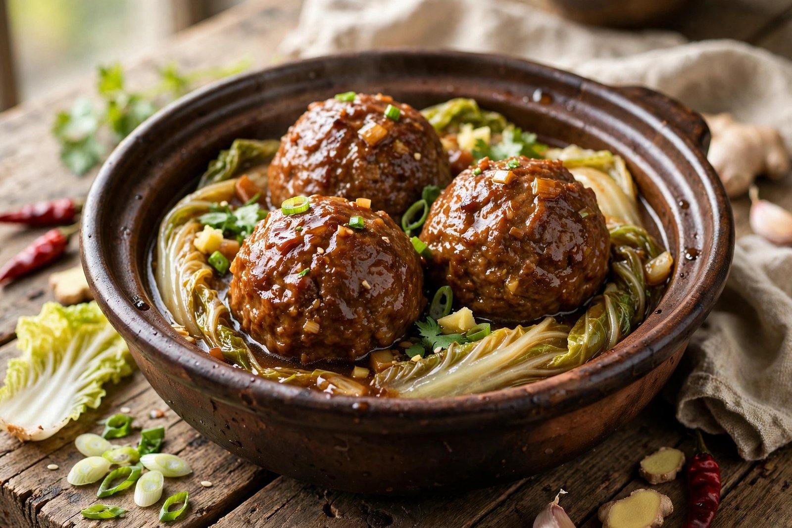 Lion's Head Meatballs served beautifully, ready to eat
