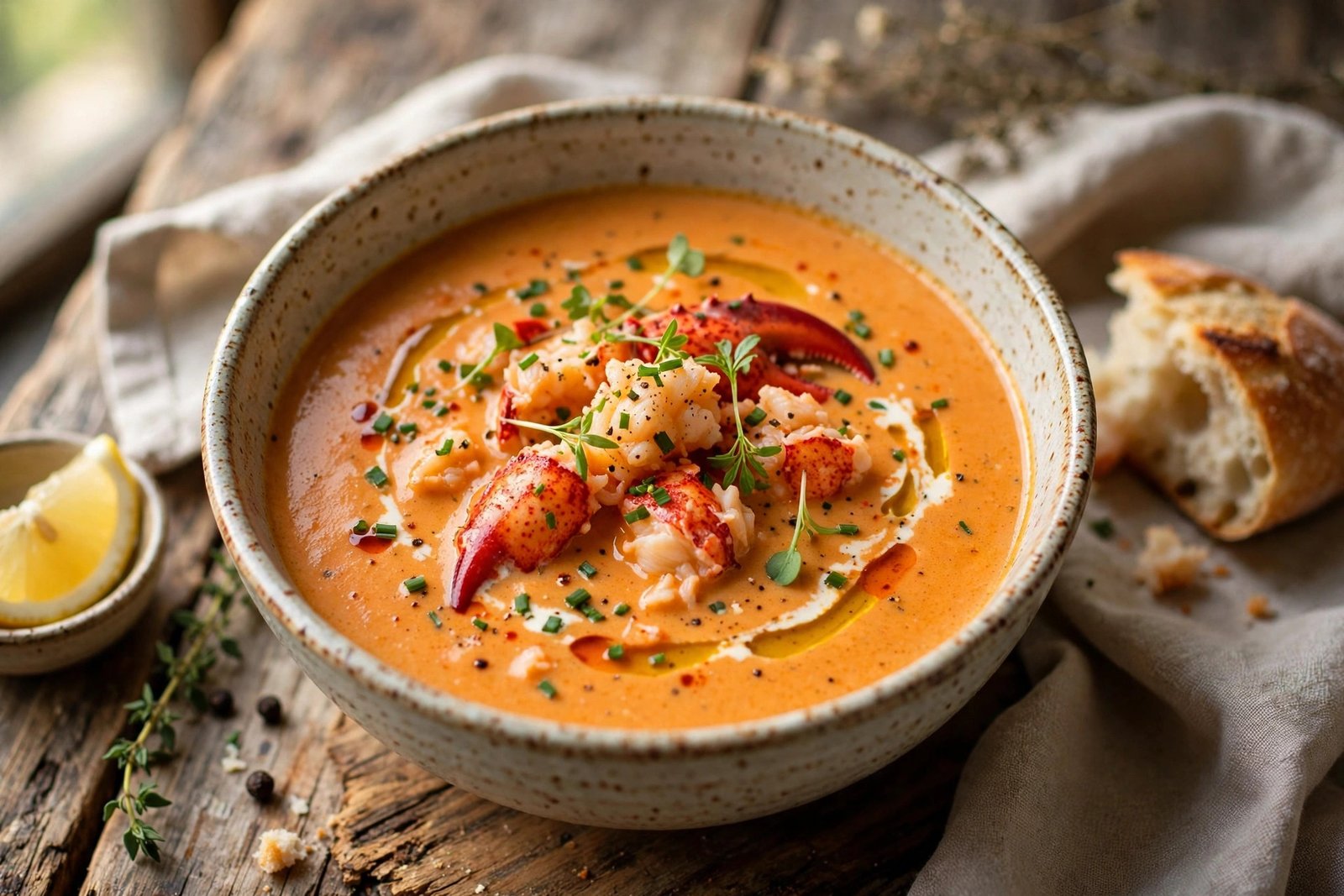 Lobster Bisque served beautifully, ready to eat