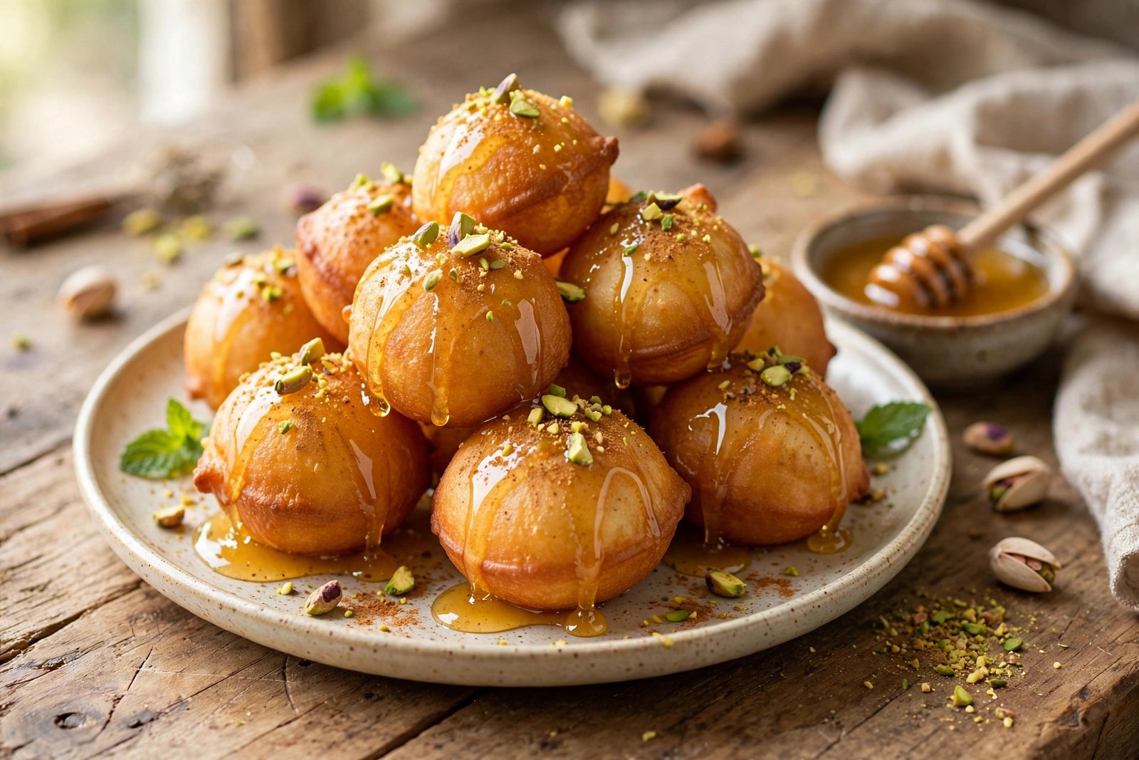 Loukoumades served beautifully, ready to eat