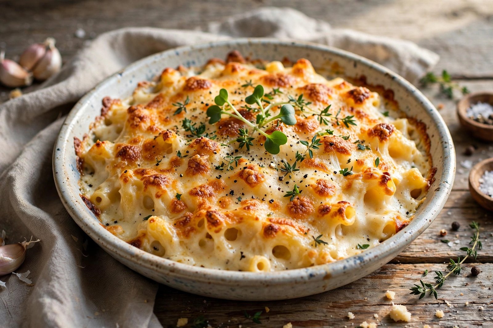 Baked Mac and Cheese served beautifully, ready to eat