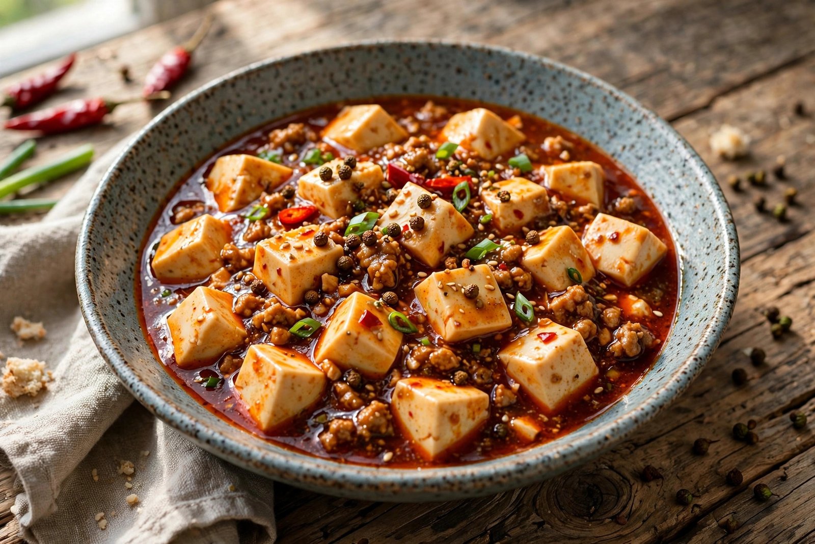 Mapo Tofu served beautifully, ready to eat