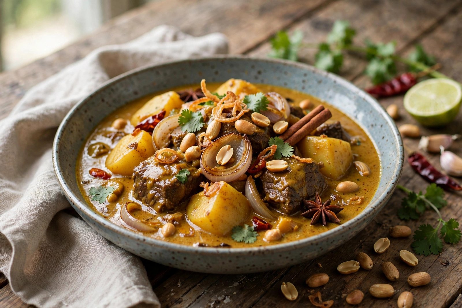 Massaman Curry served beautifully, ready to eat