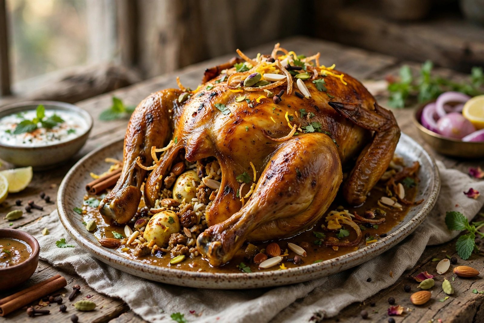 Murgh Musallam served beautifully, ready to eat
