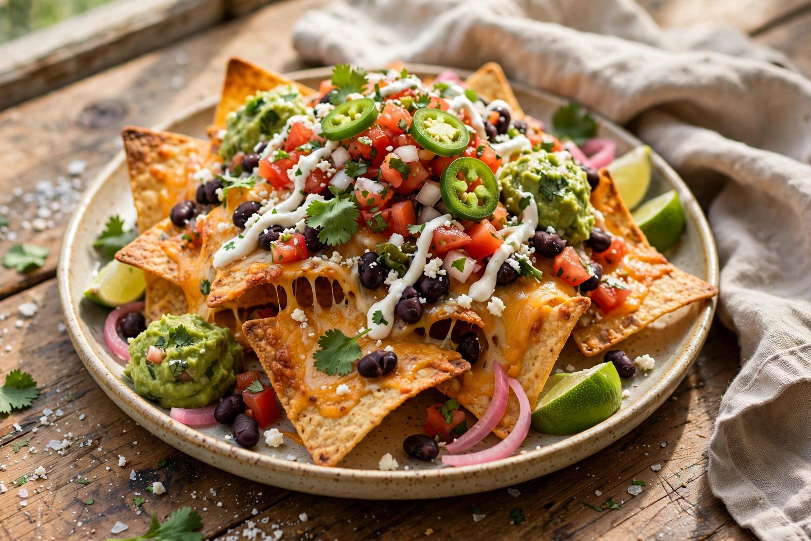 Loaded Nachos served beautifully, ready to eat