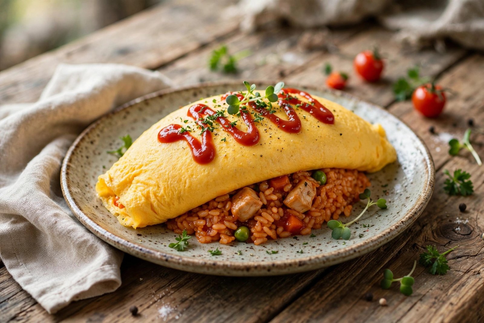 Omurice served beautifully, ready to eat