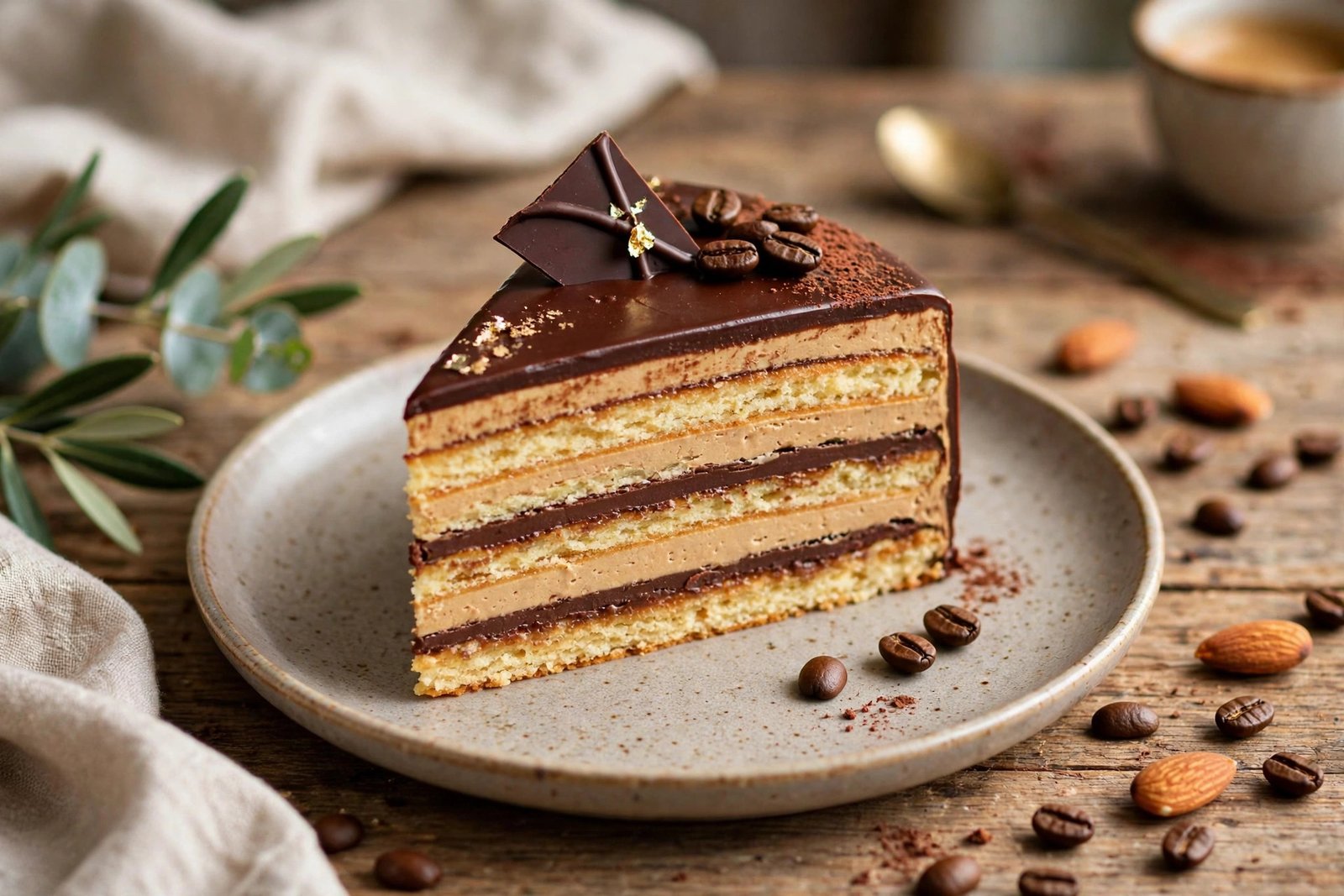 Opera Cake served beautifully, ready to eat